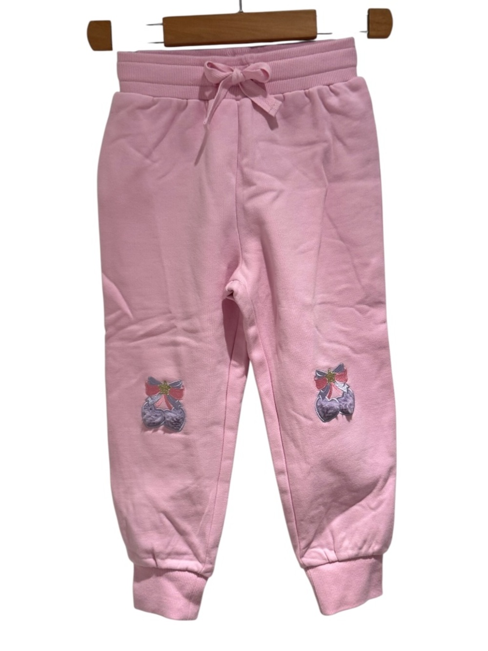 HUXBABY pink sweatpants with cherry/heart fuzzy knee patches - size 5
